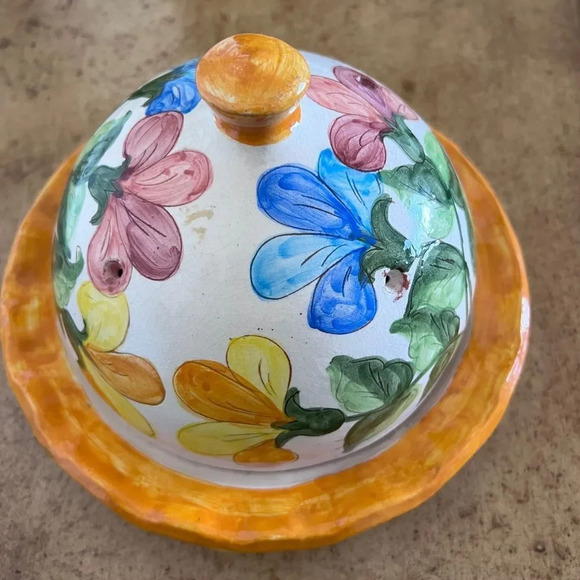 Hand‎ painted Portuguese Pottery Clay Terracota Dish with Lid Floral Design - Picture 5 of 8